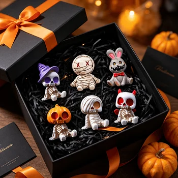 Halloween Harz-Skelett-Mumien-Figuren Mini-Statuen für DIY Mikro-Landschaft Bonsai Auto Schreibtisch (6 Stück)