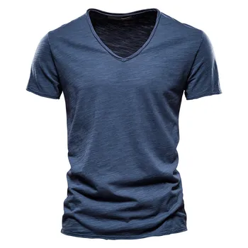 AIOPESON100% Baumwolle Männer T-shirt V-ausschnitt Mode Design Slim Fit Soild T-shirts Männlich Tops Tees