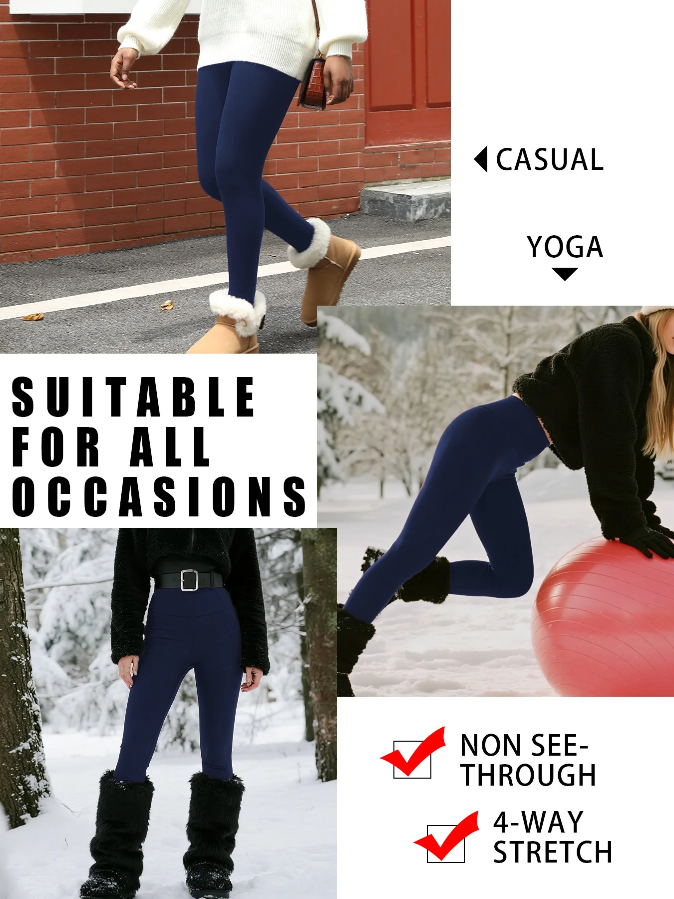 Hoch taillierte, mit Fleece gefütterte Leggings für Damen – Bild 3