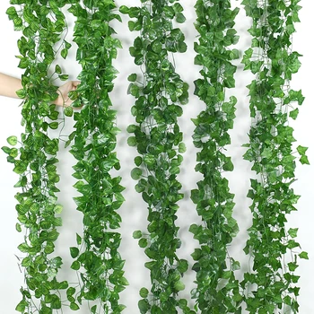 2,1 m künstliche Pflanze grüne Efeublätter Girlande Seide Wandbehang Rebe Hausgarten Dekoration Hochzeit Party