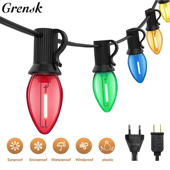 Bunte Lichterkette für den Außenbereich, C7, bruchsichere Ersatzlampen, 1 W, E12-Sockel, RGB, wasserdichte
