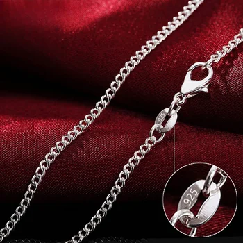Halskette aus 925er-Sterlingsilber, 40-75 cm, lang, 2 mm breit, seitliche Kette für Damen und Herren