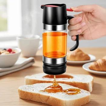 Langlebiger 300 ML Glas-Honigspender mit Griff Klarer Tropffreier Honigtopf Auslaufsicherer Druckspender