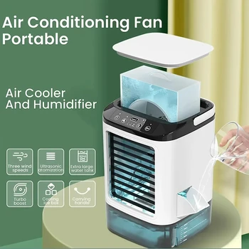 Tragbare Klimaanlage, 3 Geschwindigkeiten, kleine AC-Einheit, Mini-Luftkühler, 900 ml Wassertank, elektrischer
