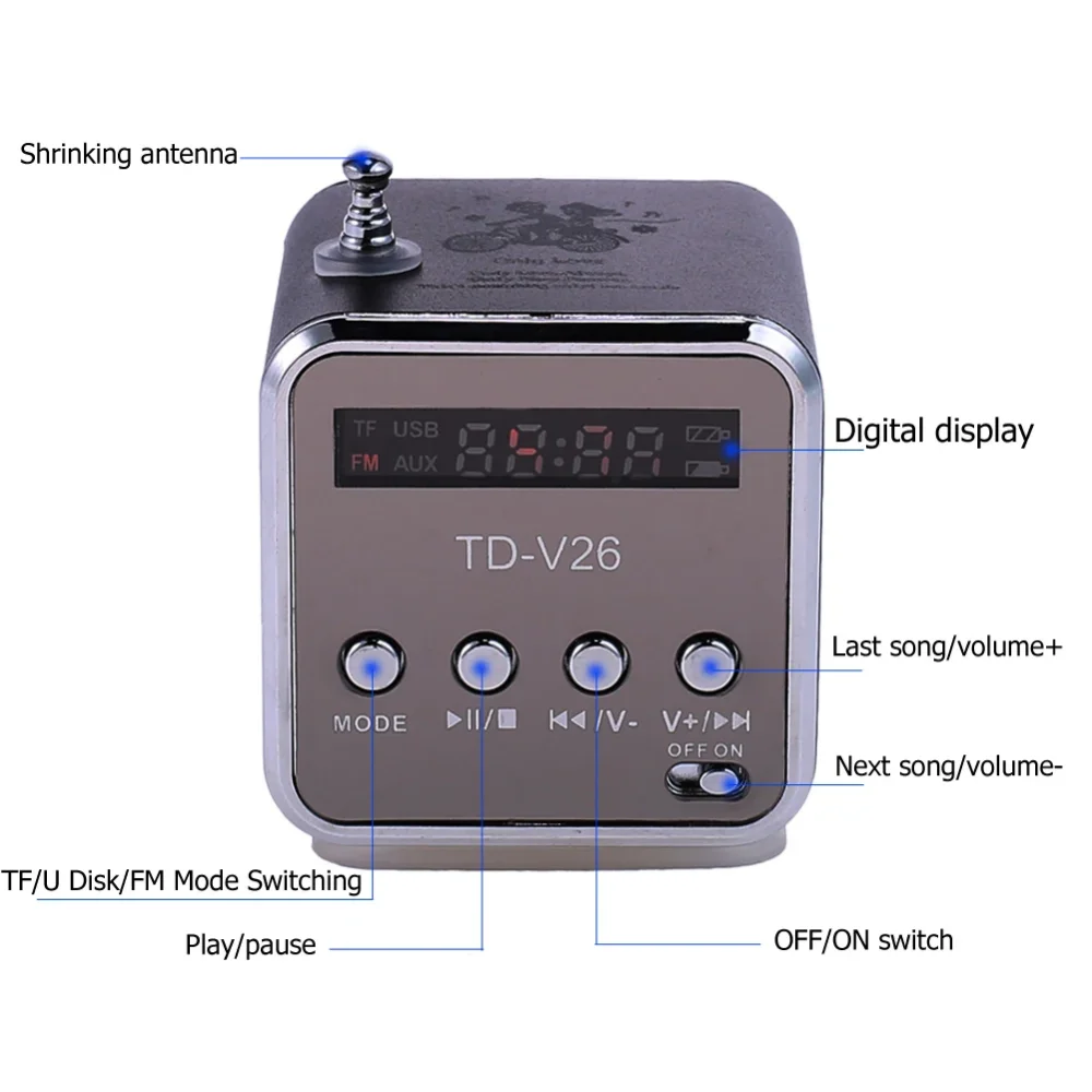 TD-V26 Tragbarer Mini-Bluetooth-Lautsprecher mit Bildschirm – Bild 4