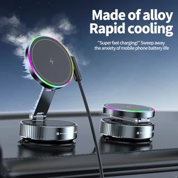 Magnetische kabellose Auto-Ladehalterung 15 W mit Saugnapf, 360° drehbar