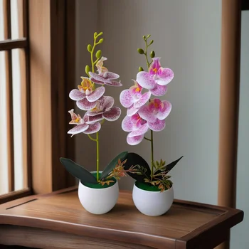 Realistische künstliche Orchideen-Topfpflanze mit Kunststofftopf für Heimbüro, Hotel, Tischdekoration