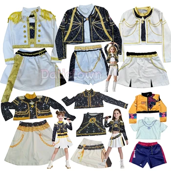 Kinder Anime Cosplay Mädchen Kostüm Gruppen-Idol Sänger Auftrittsshow Schwarz-Goldenes Kostüm Kinder Halloween
