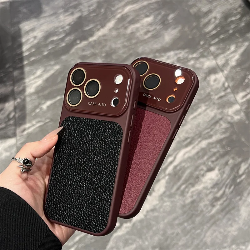 Luxuriöse Handyhülle aus Leder mit Litschi-Muster für iPhone – Bild 3