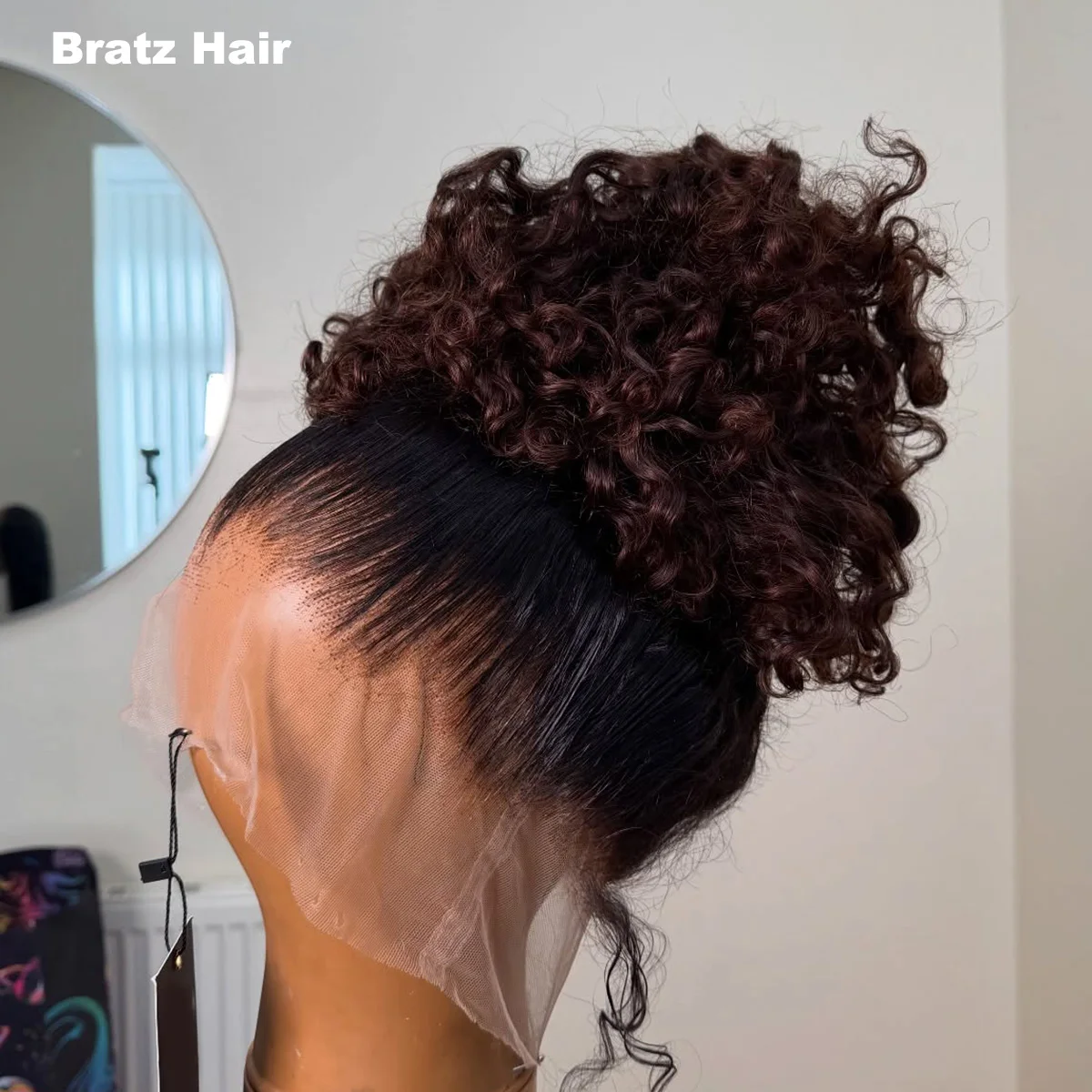 Echthaar T1b/4 Farbige 360 Lace Frontal Lockige Perücke – Bild 3