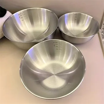 1-3 Edelstahl-Schüssel-Set mit Skala zum Kochen, Backen, Aufbewahrung von Lebensmitteln, großes