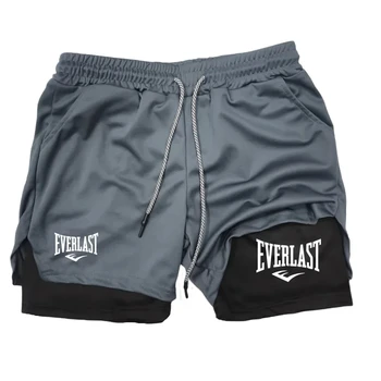 Herren Laufshorts 2-in-1 Doppeldeck-Sportshorts Sportbekleidung Gym Fitness Kurze Hosen Training Jogging