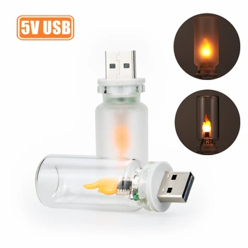 USB Flackernde LED-Kerze im Mattglas-Design, Simulierte Flamme für Auto, Zuhause, Zimmer, Laptop, PC
