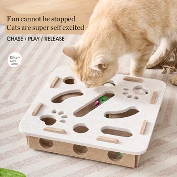 Interaktives Katzenpuzzle-Spielzeug, Filz-Spielzeugkiste mit Labyrinth, Tunnel, Glockenball
