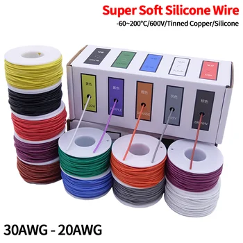 Superweiche Kupferdrahtbox (5 Farben Mix Kit) Hitzebeständiges, flexibles Silikon 30/28/26/24/22/20 AWG
