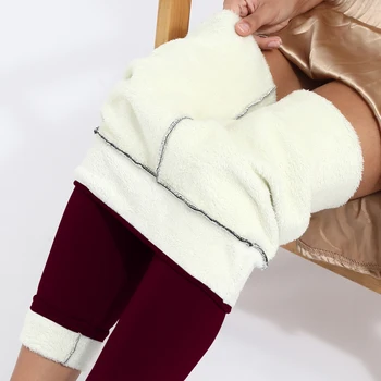 Samt-Winter-Leggins für Damen, einfarbig, dicke Hose, warmer Samt, hohe Taille, einfarbig, im Freien, lässig