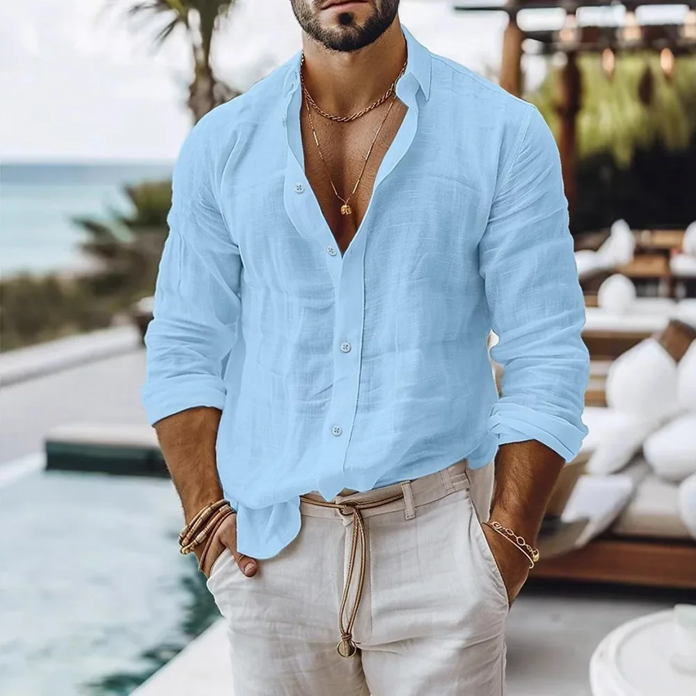 Baumwoll-Leinen-Hemd für Herren, Sommer-Strand-Stil – Bild 2