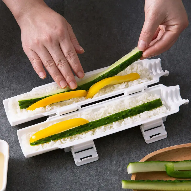 Schnelle Sushi-Hersteller DIY Roller Reisform Fleisch Gemüse – Bild 4