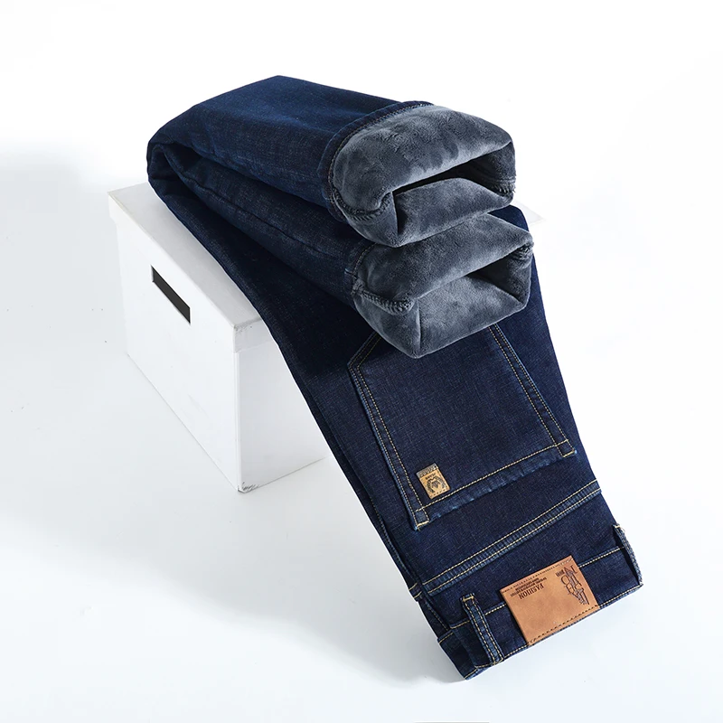 Winter Warme Fleece Jeans männer Dicke Thermische Beiläufige – Bild 2