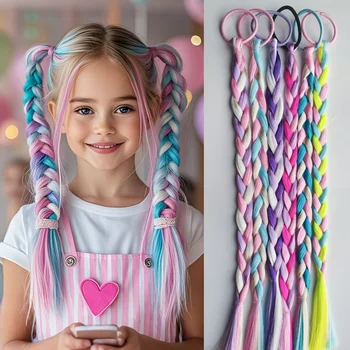 Kinder-Pferdeschwanz-Haarteile in Regenbogenfarben für Kinder und Mädchen - ideal für Geschenke (6 Stück)