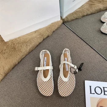 Hohle Netz-Ballerinas für Damen - Lässige, modische, vielseitige, atmungsaktive Fischernetz-Sandalen