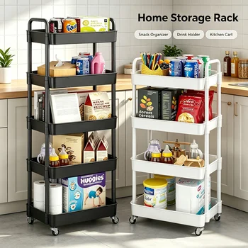 5-stufiger Rollwagen mit 360°-Drehfunktion ° Drehbare Räder, Beweglicher Kunststoff-Trolley-Organizer