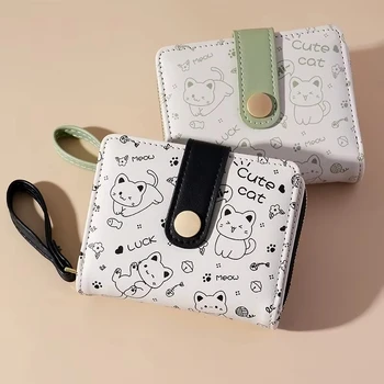 Japanische Nette Katze Mädchen Brieftasche Kurze Student ID Bank Karte Halter Geld Tasche Zipper Geldbörsen
