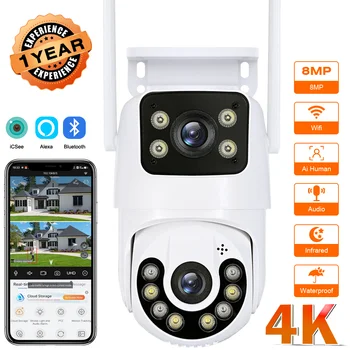 Outdoor Wireless Security IP Kamera 4K 8MP HD Dual Objektiv Externe Wifi PTZ Kamera Auto Tracking Straße