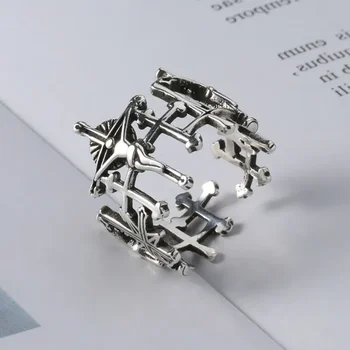 Retro Silber Farbe Jesus Kreuz Einstellbare Ring für Frauen Mode Vintage Männer Finger Öffnung Ring Punk Party