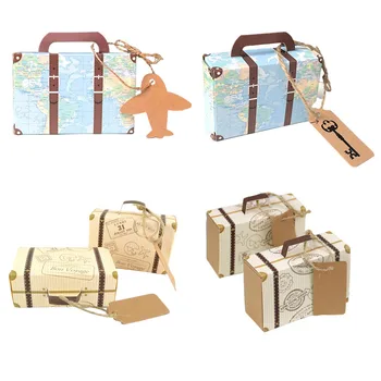 Mini Reise Koffer Candy Box Kraft Papier Schokolade Gunsten Geschenk Box Verpackung Tasche Hochzeit Geburtstag