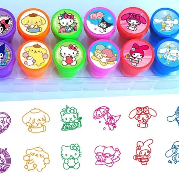 Sanrio Stempel Kawaii Cartoon Innamoroll Kuromi Melody Pochacco Pompompurin Kinderstempel (12 Stück)