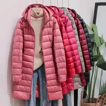 Modische Oberbekleidung Winter Frauen koreanische Mode schlank entfernen Kapuze Parka Daunen jacken lange