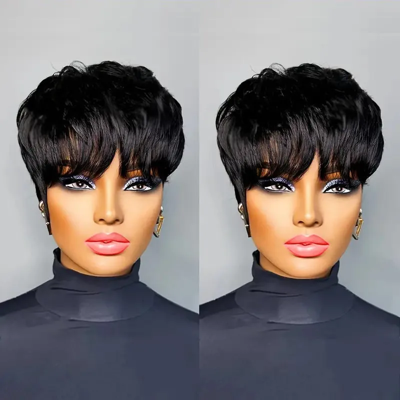 Pixie-Cut-Perücken für Damen, Echthaar, kurze Bob-Perücke mit – Bild 2