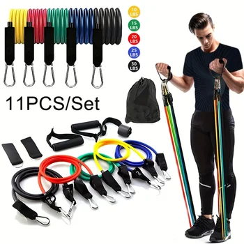 Zugseil, Widerstandsbänder, tragbare Fitnessgeräte, Knöchelgurt, Brustexpander, elastisches (11 Stück)