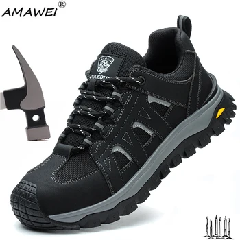 Stahlkappen-Sicherheitsschuhe für Herren, Arbeitssicherheitsstiefel, leichte, atmungsaktive, bequeme Sneaker