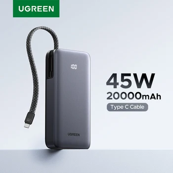 UGREEN 45 W 20000 mAh integriertes Typ-C-Kabel Powerbank für Samsung S25 Ultra PPS Schnelllade-Akku Externes