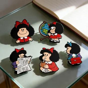 5er-Set Mafalda Cartoon Emaille-Pins - Modische Anstecknadeln für Damen und Herren, Rucksack-Accessoire