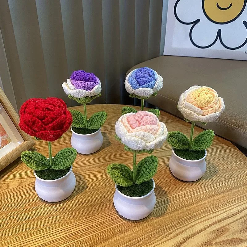 1/2/4 Stücke DIY Handgewebte Mini Topfblume Rose Büro Desktop – Bild 4