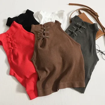 Vintage Hault Tanks Camis Für Frauen Ärmellose Allmächtige Casual Taste Femme Croset Crop Tops Mit Gebaut