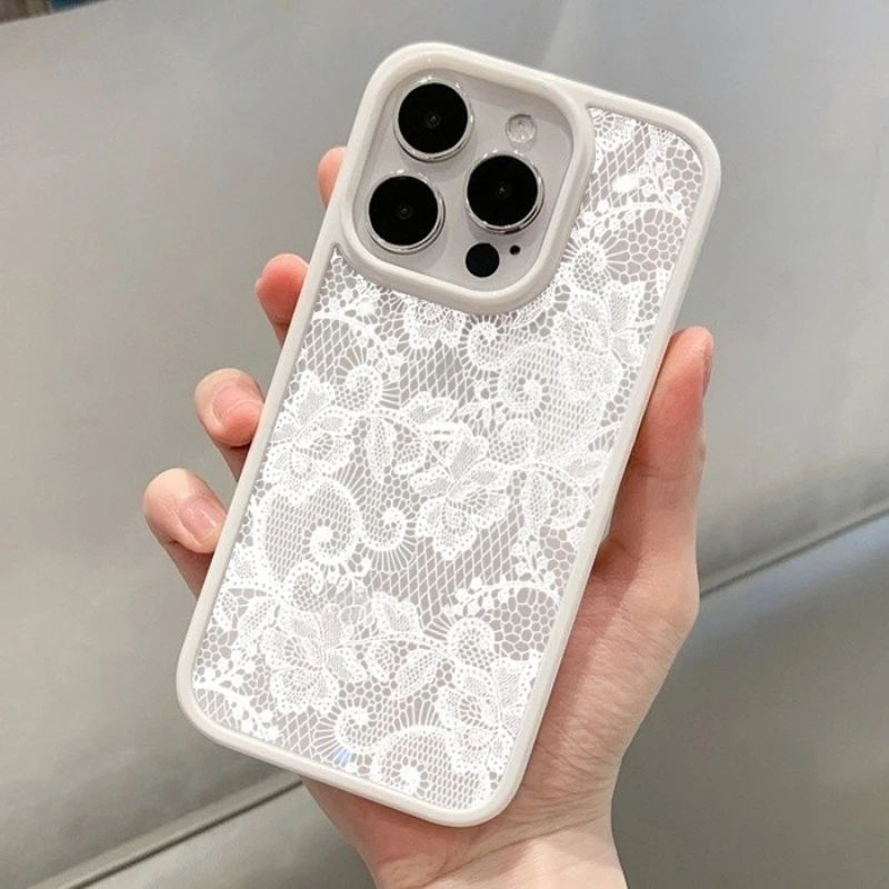 Vintage Weiße Spitze Blumenmuster Handyhülle für iPhone 17 16 – Bild 4