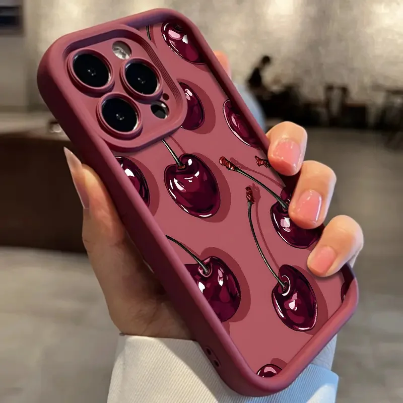 Luxuriöse weinrote Kirsch-Druckhülle für iPhone 16 15 17 Air – Bild 3