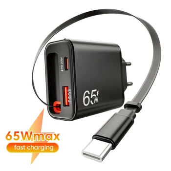 USB-C Handy-Ladegerät 65 W mit einziehbarem USB-C Kabel