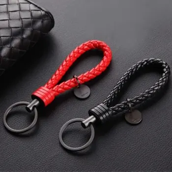 PU Leder Geflochtene Gewebte Seil Schlüsselbund DIY Tasche Anhänger Schlüssel Kette Halter Schlüssel (2 Stück)