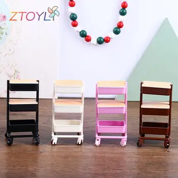1:12 Puppenhaus Miniatur Dreischichtiger Trolley Esszimmerwagen mit Rädern Aufbewahrung Ausstellungsregal