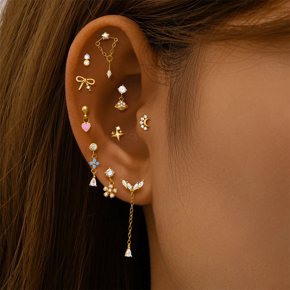 AIDE Herz Runde Kugel Flache Helix Piercing Ohrring 925 – Bild 4
