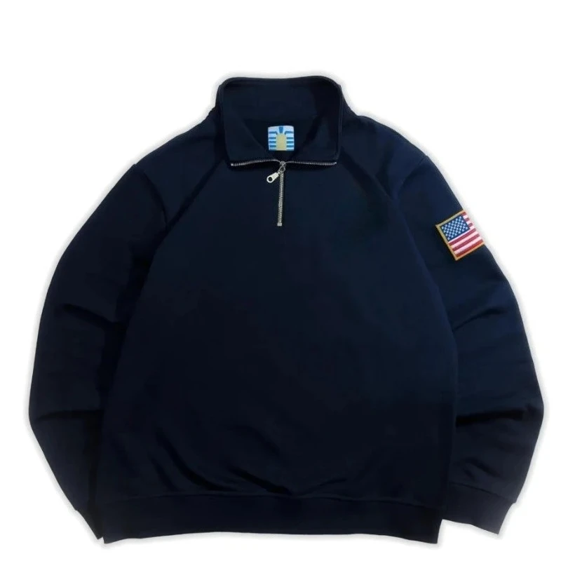 Y2K Retro Sweatshirt Ärmel-Stickerei US-Flagge Stehkragen – Bild 2
