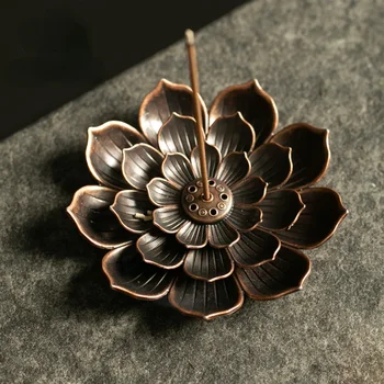 2-in-1-Räuchergefäß aus Legierung, Metall, Sandelholz, Räucherstäbchenhalter, Buddhismus, Zen, Lotus