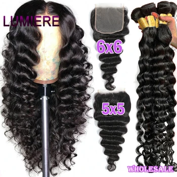38-40 Zoll Loose Deep Wave Echthaar-Bündel mit 4x4, 5x5, 6x6 HD Lace Closure, brasilianische