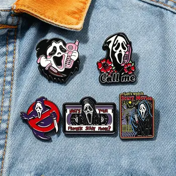 Set Horror-Totenkopf Emaille-Broschen, Gothic Punk Metall-Anstecknadeln für Rucksack und Revers (5 Stück)