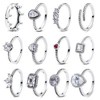Ring aus 925er-Sterlingsilber, Liebesherz, Pavé-CZ-Kristall, stapelbare Ringe für Frauen, Hochzeit, Verlobung